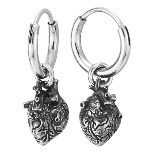 Ohrringe Edelstahl-Creolen Für Männer Und Frauen Mit Anatomischem Herz-Anhänger, Gothic Punk Hängeschmuck von COOLSTEELANDBEYOND