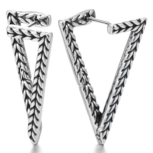 Ohrringe V-Förmige Edelstahl-Creolen Für Männer Und Frauen Mit Geflochtenem Kettenmuster Im Geometrischen Punk-Stil von COOLSTEELANDBEYOND