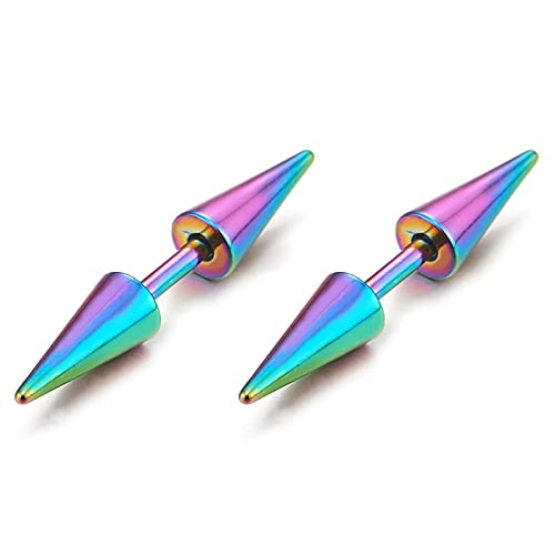 Oxidiert Regenbogen Doppelspitze Spike Ohrstecker aus Edelstahl, Herren Damen Gestüt Ohrringe Fakeplugs Fake Piercing von COOLSTEELANDBEYOND