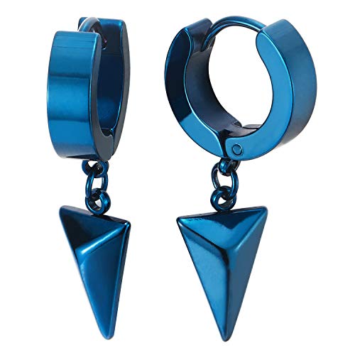 Paar Blau Baumelnde Dreieck Pyramide Creolen für Herren Damen, Edelstahl Huggie Ohr Manschette Ohrringe von COOLSTEELANDBEYOND