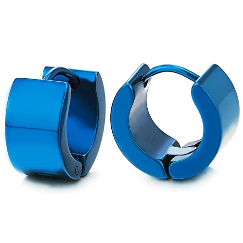 Paar Blau Creolen für Herren Damen, Edelstahl Huggie Ohr Manschette Ohrringe, Fake Piercing von COOLSTEELANDBEYOND