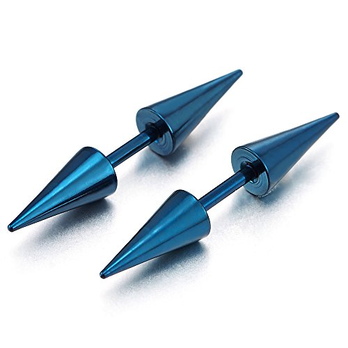 Paar Blau Doppelspitze Spike Ohrstecker aus Edelstahl, Herren Damen Gestüt Ohrringe Fakeplugs Fake Piercing von COOLSTEELANDBEYOND