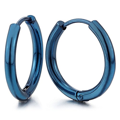 Paar Blau Kreis Creolen für Herren Damen, Edelstahl Huggie Ohr Manschette Ohrringe von COOLSTEELANDBEYOND