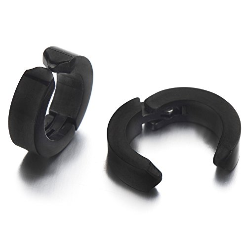 Paar Click-on Schwarz Creolen für Herren Damen, Edelstahl Huggie Ohr Manschette Ohrringe, Fake Piercing von COOLSTEELANDBEYOND