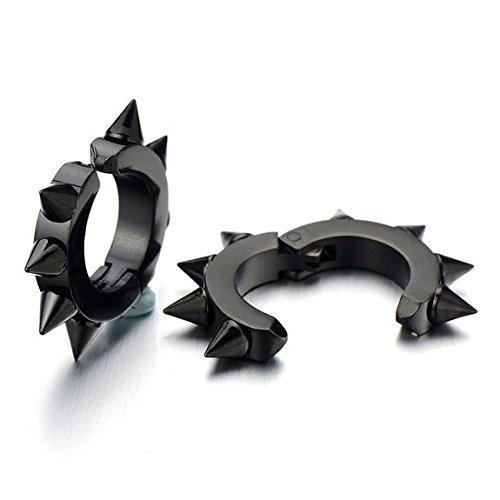 Paar Click-on Schwarz Spike Creolen für Herren Damen, Edelstahl Huggie Ohr Manschette Ohrringe, Fake Piercing von COOLSTEELANDBEYOND