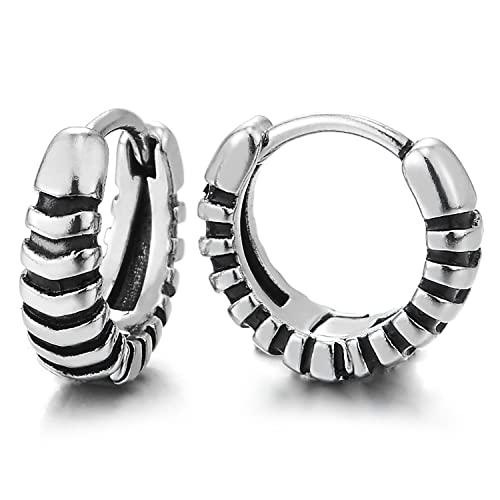 Paar Creolen für Herren Damen, Edelstahl Vintage Stripes Rillen Huggie Ohr Manschette Ohrringe von COOLSTEELANDBEYOND