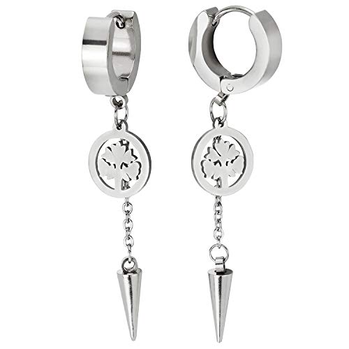 Paar Damen Herren Edelstahl Creolen Huggie Ohr Manschette Ohrringe mit Baumelnde Baum des Lebens und Spitzte Kegel Kette von COOLSTEELANDBEYOND