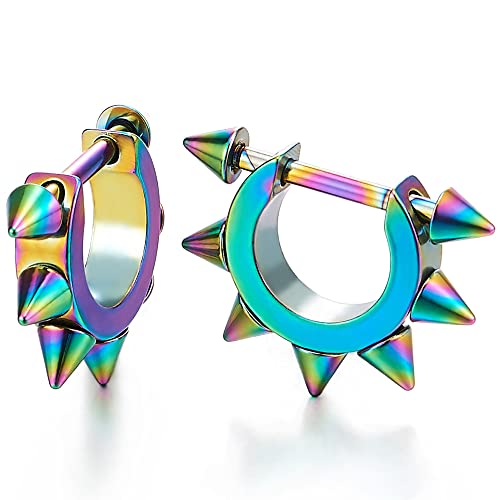 Paar Edelstahl Oxidiert Regenbogen Spike Creolen für Herren Damen, Huggie Ohr Manschette Ohrringe Paar Edelstahl Oxidiert Regenbogen Spike Creolen für Herren Damen, Huggie Ohr Manschette Ohrringe von COOLSTEELANDBEYOND