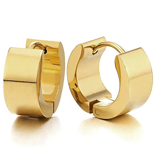 Paar Gold Creolen für Herren Damen, Edelstahl Huggie Ohr Manschette Ohrringe, Fake Piercing von COOLSTEELANDBEYOND