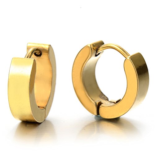 Paar Gold Creolen für Herren Damen, Edelstahl Huggie Ohr Manschette Ohrringe, Fake Piercing von COOLSTEELANDBEYOND