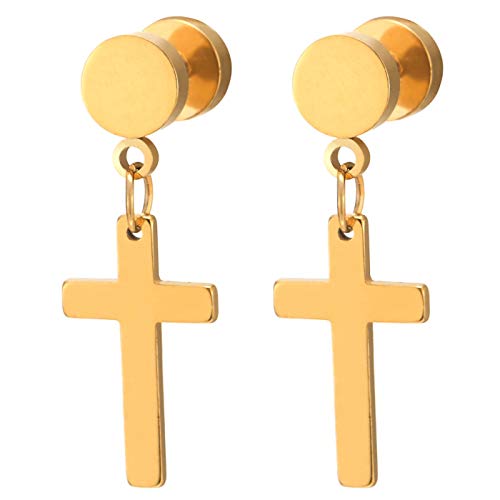 Paar Gold Ohrstecker Ohrringe mit Kreuz für Herren Damen Jungen, Edelstahl von COOLSTEELANDBEYOND