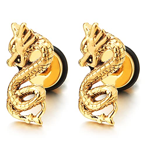 Paar Goldfarben Drachen Ohrstecker Ohrringe für Herren, Edelstahl, Schraube Wieder von COOLSTEELANDBEYOND