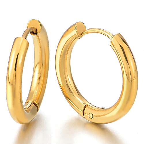 Paar Goldfarben Glatte Kreis Creolen für Herren Damen, Edelstahl Huggie Ohr Manschette Ohrringe Paar Goldfarben Glatte Kreis Creolen für Herren Damen, Edelstahl Huggie Ohr Manschette Ohrringe von COOLSTEELANDBEYOND