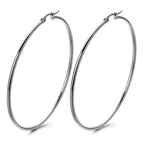 Paar GroBe Glatte Kreis Creolen fur Damen Madchen, Edelstahl Huggie Ohrringe Silber Farbe Paar GroBe Glatte Kreis Creolen fur Damen Madchen, Edelstahl Huggie Ohrringe Silber Farbe von COOLSTEELANDBEYOND