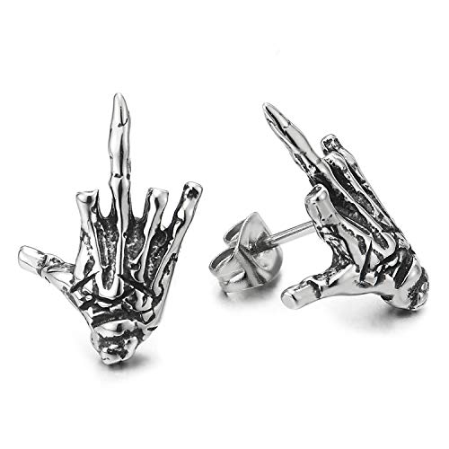 Paar Hand Skelett Knochen Ohrstecker, Herren Damen Edelstahl Gestüt Ohrringe, Schraube Wieder, Gotische Punk Rock Biker von COOLSTEELANDBEYOND