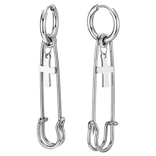 Paar Herren Damen Edelstahl Creolen Huggie Ohr Manschette Ohrringe mit Büroklammer und Kreuz Paar Herren Damen Edelstahl Creolen Huggie Ohr Manschette Ohrringe mit Büroklammer und Kreuz von COOLSTEELANDBEYOND