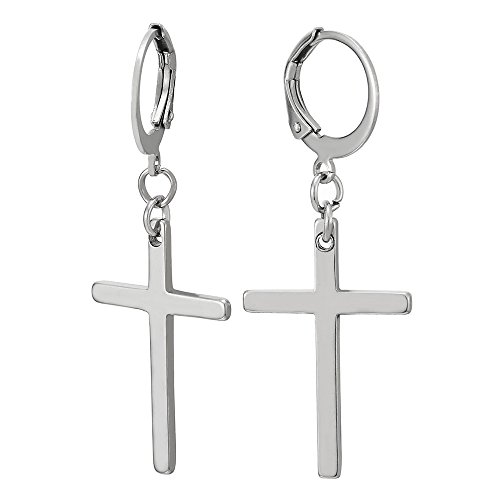 Paar Herren Damen Edelstahl Creolen Huggie Ohr Manschette Ohrringe mit Lange Baumelnde Kreuz von COOLSTEELANDBEYOND