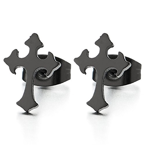 Paar Herren Schwarz Kreuz Ohrstecker, Unisex Kreuz Ohrringe für Herren und Damen, Edelstahl Kreuz Ohrschmuck, 1 Paar von COOLSTEELANDBEYOND