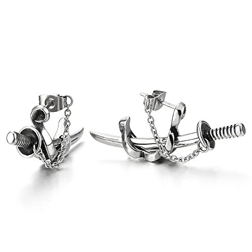 Paar Kette Klinge Schwertscheide Ohrstecker Ohrringe für Herren für Jungen, Edelstahl Gestüt Ohrringe, Ohrschmuck von COOLSTEELANDBEYOND
