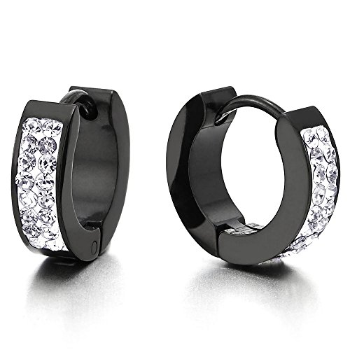 Paar Klein Schwarz Creolen mit Weiß Zirkonia für Herren Damen, Edelstahl Huggie Ohr Manschette Ohrringe Paar Klein Schwarz Creolen mit Weiß Zirkonia für Herren Damen, Edelstahl Huggie Ohr Manschette Ohrringe von COOLSTEELANDBEYOND