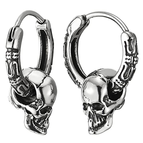 Paar Kreis Creolen Huggie Ohr Manschette Ohrringe mit Vintage Schädel Charme, Edelstahl Ohrringe für Herren Damen von COOLSTEELANDBEYOND