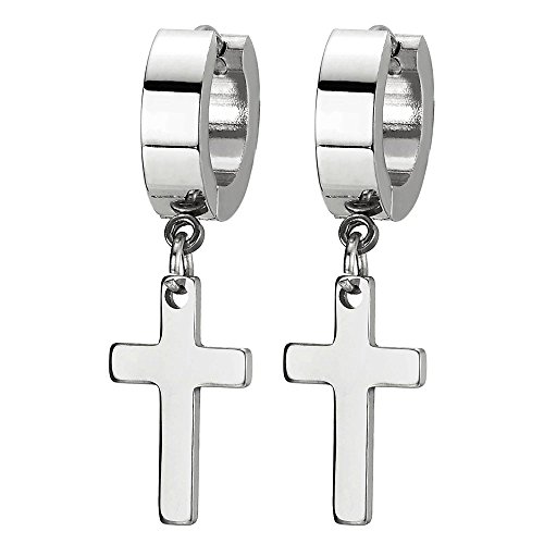 Paar Kreuz Creolen für Herren Damen, Edelstahl Huggie Ohr Manschette Ohrringe von COOLSTEELANDBEYOND