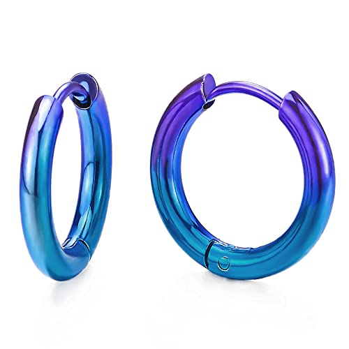 Paar Oxidiert Blau Lila Glatte Kreis Creolen für Herren Damen, Edelstahl Huggie Ohrringe von COOLSTEELANDBEYOND