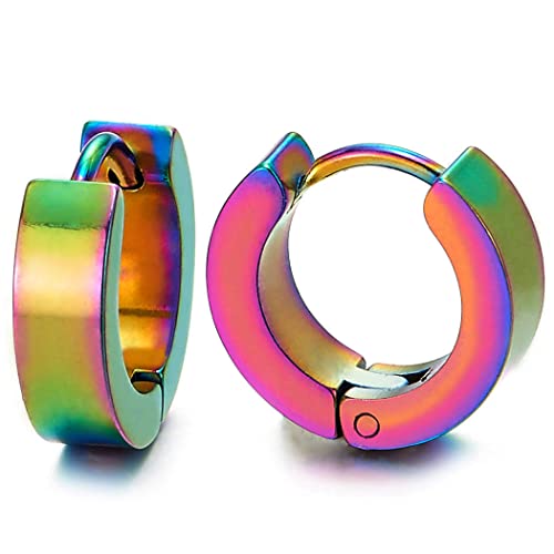 Paar Oxidiert Regenbogen Creolen für Herren Damen, Edelstahl Huggie Ohr Manschette Ohrringe, Fake Piercing von COOLSTEELANDBEYOND