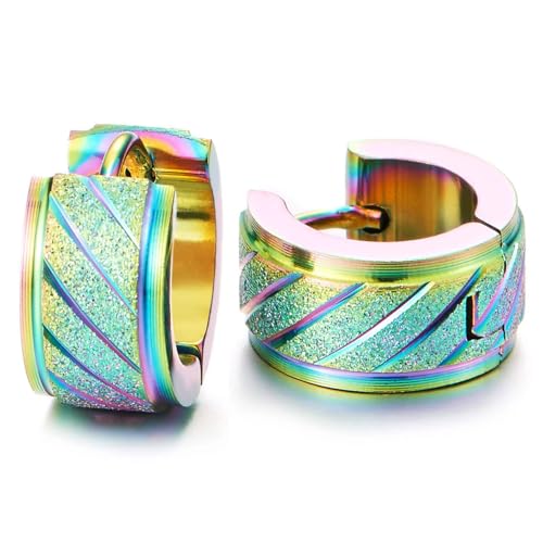 Paar Oxidiert Regenbogen Edelstahl Rillen Creolen Huggie Ohr Manschette Ohrringe für Herren Damen, Satiniert Paar Oxidiert Regenbogen Edelstahl Rillen Creolen Huggie Ohr Manschette Ohrringe für Herren Damen, Satiniert von COOLSTEELANDBEYOND
