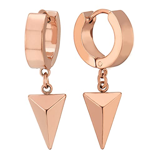 Paar Rotgold Baumelnde Dreieck Pyramide Creolen für Herren Damen, Edelstahl Huggie Ohr Manschette Ohrringe von COOLSTEELANDBEYOND