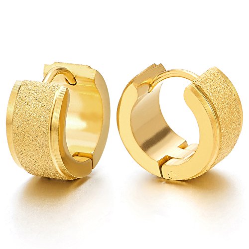 Paar Satiniert Goldfarben Creolen für Herren Damen, Edelstahl Huggie Ohr Manschette Ohrringe von COOLSTEELANDBEYOND