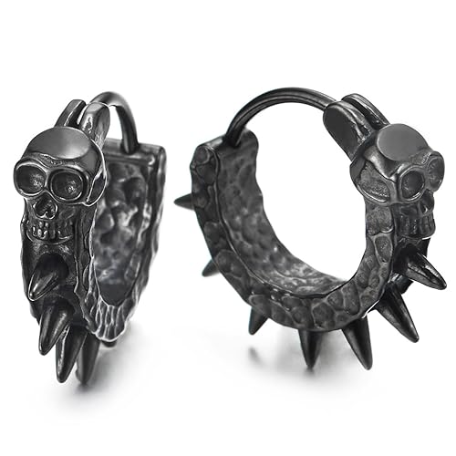 Paar Schädel Spike Kreis Creolen für Herren Damen, Schwarz Edelstahl Huggie Ohr Manschette Ohrringe Paar Schädel Spike Kreis Creolen für Herren Damen, Schwarz Edelstahl Huggie Ohr Manschette Ohrringe von COOLSTEELANDBEYOND