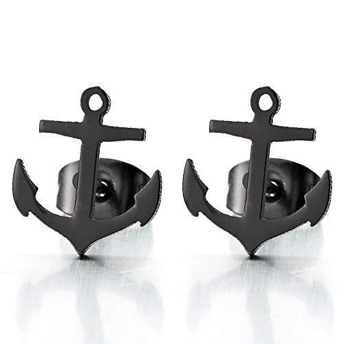 Paar Schwarz Anker Ohrstecker, Unisex Ohrringe für Herren und Damen Edelstahl Gestüt Ohrringe, Ohrschmuck von COOLSTEELANDBEYOND