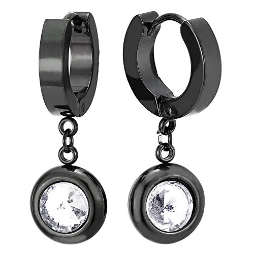 Paar Schwarz Creolen mit Baumelnde Kreise von Spitzte Zirkonia, Herren Damen Edelstahl Huggie Ohr Manschette Ohrringe Paar Schwarz Creolen mit Baumelnde Kreise von Spitzte Zirkonia, Herren Damen Edelstahl Huggie Ohr Manschette Ohrringe von COOLSTEELANDBEYOND