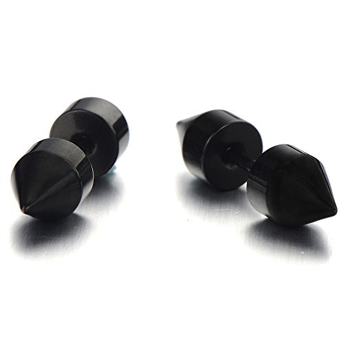 Paar Schwarz Doppelspitze Spike Ohrstecker aus Edelstahl, Herren Gestüt Ohrringe Fakeplugs Fake Piercing von COOLSTEELANDBEYOND