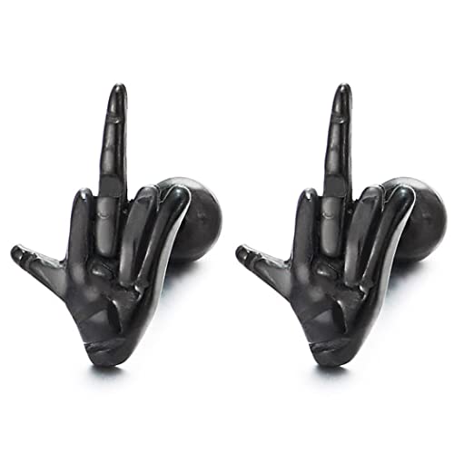 Paar Schwarz Handzeichen Finger Geste Ohrstecker, Herren Damen Edelstahl Gestüt Ohrringe, Schraube Wieder von COOLSTEELANDBEYOND