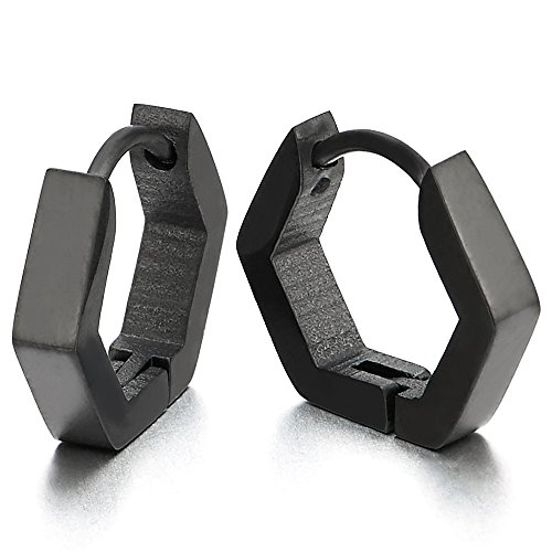 Paar Schwarz Hexagon Edelstahl Glatte Creolen für Herren Damen, Edelstahl Huggie Ohr Manschette Ohrringe Paar Schwarz Hexagon Edelstahl Glatte Creolen für Herren Damen, Edelstahl Huggie Ohr Manschette Ohrringe von COOLSTEELANDBEYOND