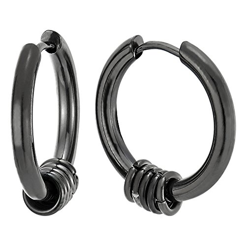 Paar Schwarz Kreis Creolen Huggie Ohr Manschette Ohrringe mit Klein Kreis Ring Charme für Herren Damen, Edelstahl von COOLSTEELANDBEYOND