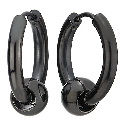 Paar Schwarz Kreis Wulst Creolen Huggie Ohr Manschette Ohrringe für Herren Damen, Edelstahl von COOLSTEELANDBEYOND