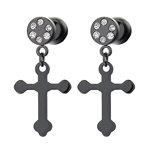 Paar Schwarz Kreuz Ohrstecker Ohrringe mit für Herren Damen, Edelstahl mit Zirkonia von COOLSTEELANDBEYOND