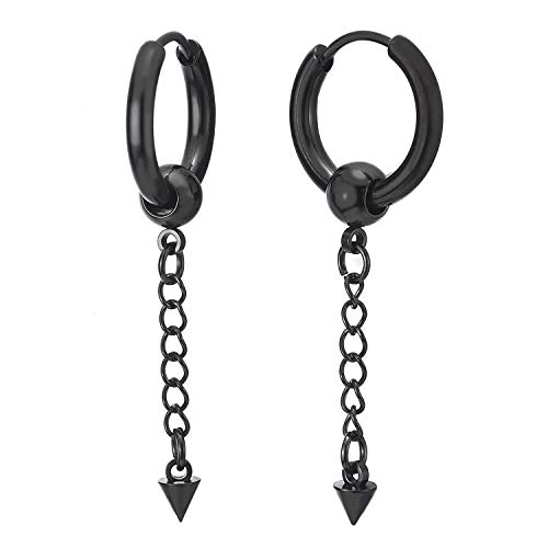 Paar Schwarz Lange Kette Spike Creolen für Herren Damen, Edelstahl Huggie Ohr Manschette Ohrringe Piercing von COOLSTEELANDBEYOND