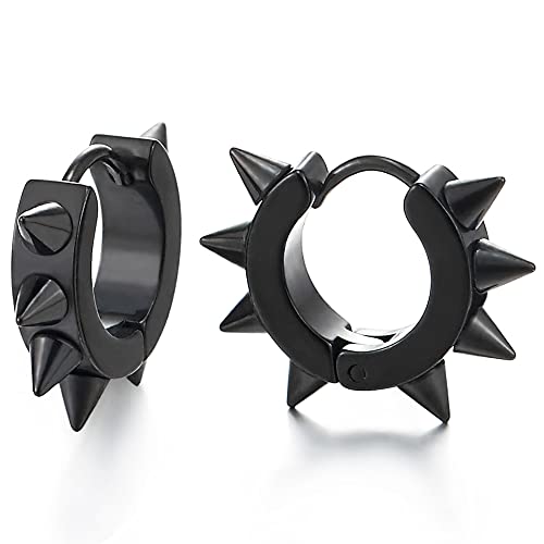 Paar Schwarz Spike Creolen für Herren Damen, Edelstahl Huggie Kreis Ohr Manschette Ohrringe von COOLSTEELANDBEYOND