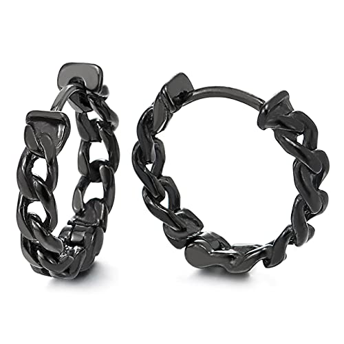 Paar Schwarz Tribal Panzerkette Kranz Creolen für Herren Damen, Edelstahl Huggie Ohr Manschette Ohrringe von COOLSTEELANDBEYOND