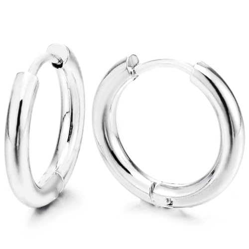 Paar Silber Farbe Edelstahl Glatte Kreis Creolen Huggie Ohr Manschette Ohrringe für Herren Damen von COOLSTEELANDBEYOND