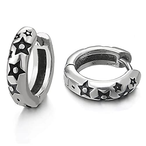Paar Stern Muster Creolen für Herren Damen, Edelstahl Huggie Ohr Manschette Ohrringe Paar Stern Muster Creolen für Herren Damen, Edelstahl Huggie Ohr Manschette Ohrringe von COOLSTEELANDBEYOND