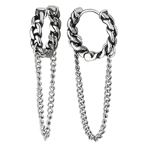 Paar Tribal Vintage Panzerkette Kranz Creolen Herren Damen, Edelstahl Huggie Ohr Manschette Ohrringe mit Baumelnde Kette Paar Tribal Vintage Panzerkette Kranz Creolen Herren Damen, Edelstahl Huggie Ohr Manschette Ohrringe mit Baumelnde Kette von COOLSTEELANDBEYOND
