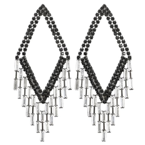 Partei Statement Ohrringe, Schwarz Strass Cluster Rhombus Geometrisch Chandelier Kronleuchter Lange Baumelnde Ohrringe von COOLSTEELANDBEYOND