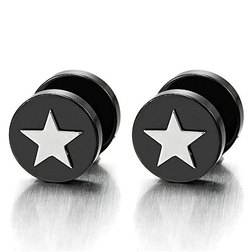 Pentagramm Stern Schwarze Ohrstecker Herren Damen Ohrringe Edelstahl Fake Plug Tunnel, Ohr-Piercing, 1 Paar von COOLSTEELANDBEYOND