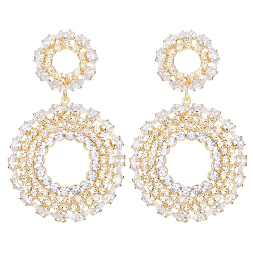 Raffiniert Kristall Strass Cluster Große Kreis Baumelnde Statement Ohrstecker Ohrringe Gold Farbe von COOLSTEELANDBEYOND