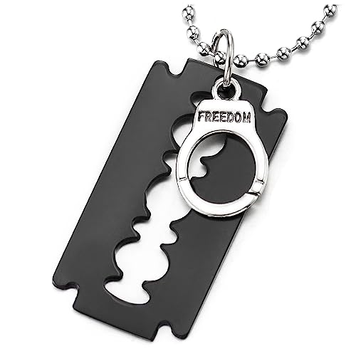Rasierer Klinge und Handschellen Anhänger Halskette für Herren, Silber Schwarz, mit 69cm Kugelkette, Rock Punk Rasierer Klinge und Handschellen Anhänger Halskette für Herren, Silber Schwarz, mit 69cm Kugelkette, Rock Punk von COOLSTEELANDBEYOND
